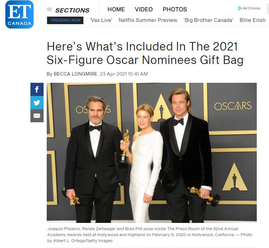 ET Canada - Oscars Gift Bag